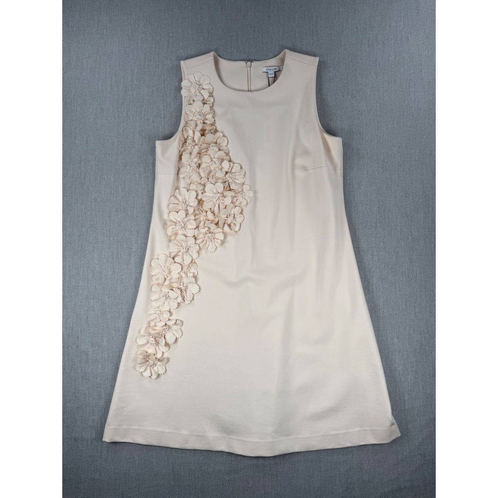 Chicos AppliquΓ© Ponte Knit 3D Flower Dressβ Sleeveless 570387414 Size 1 M NEW